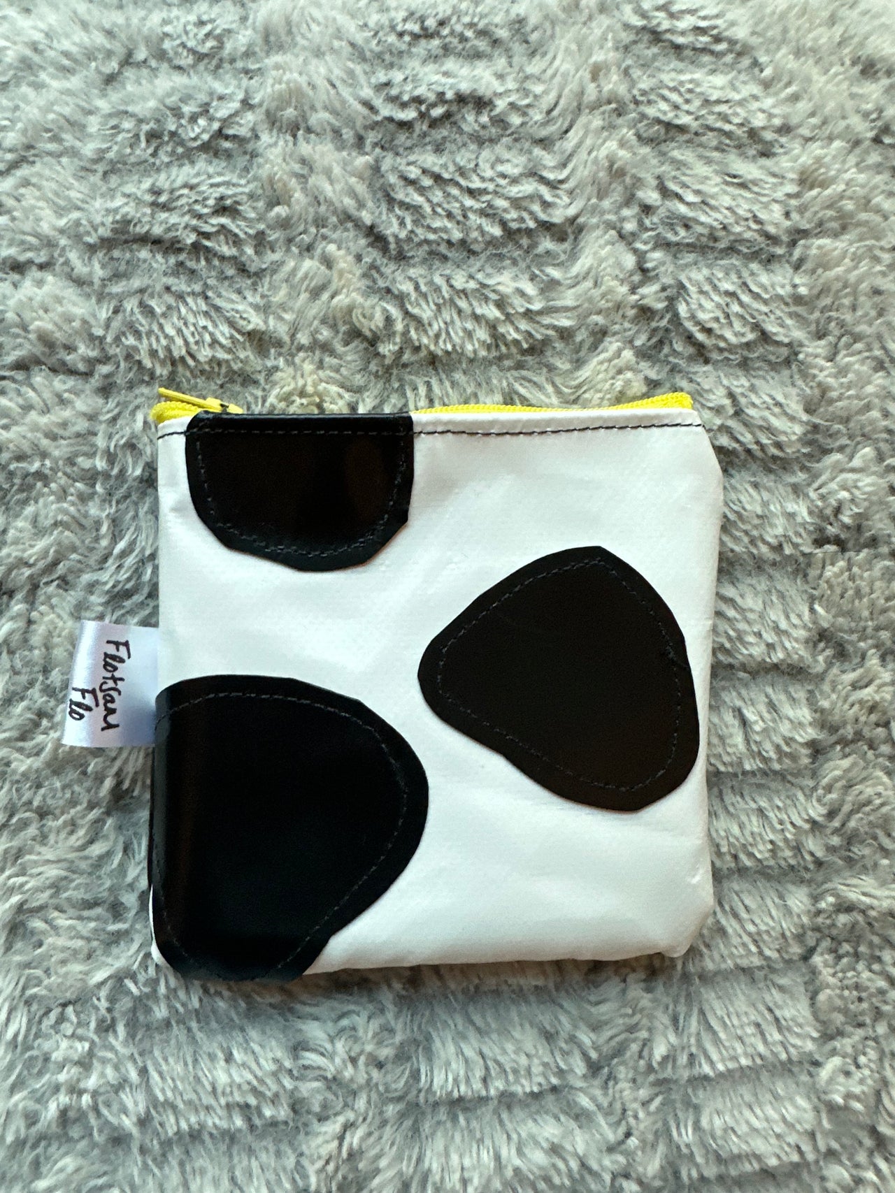 I used to be Offcuts of Plastic Canopy Cow Print  - Yellow zip Coin purse (a little wonky!)