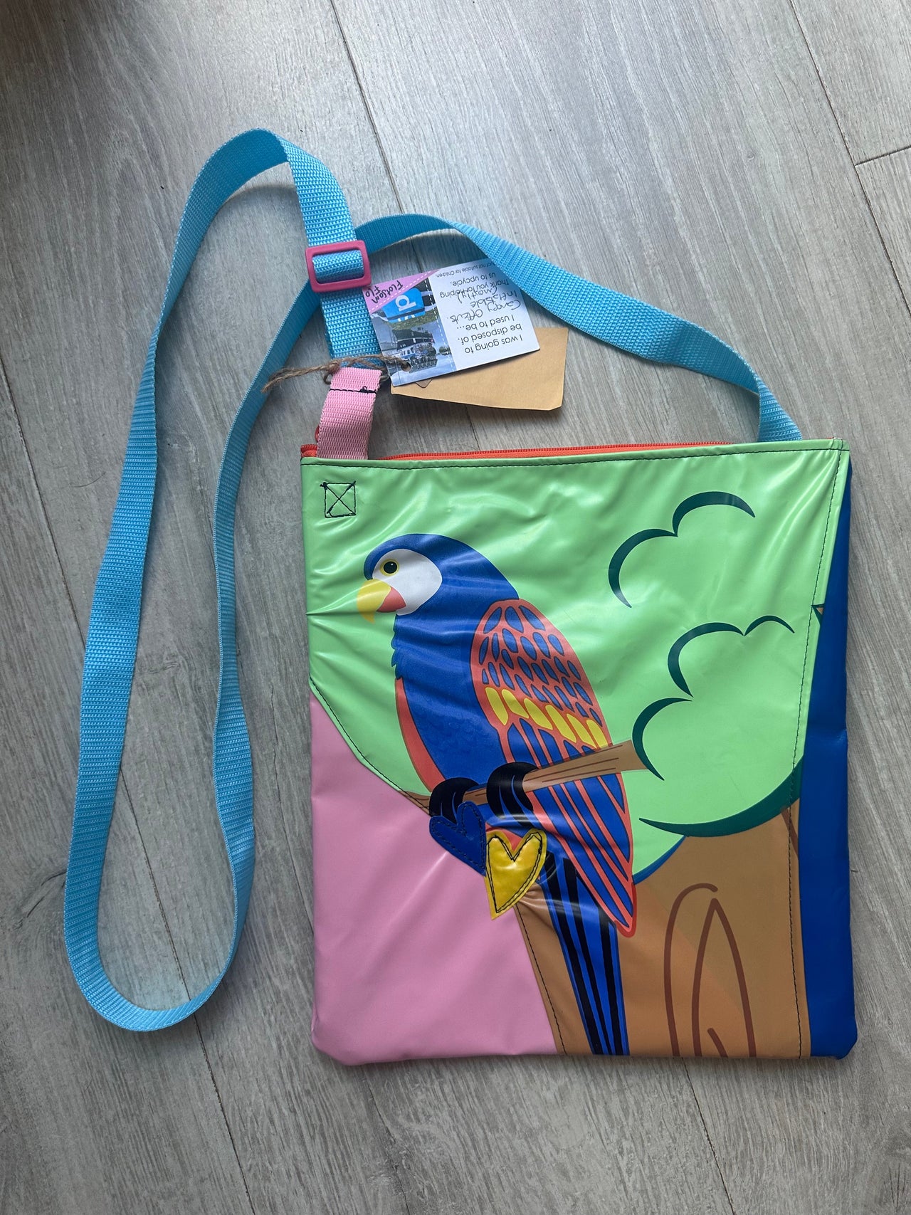 I used to be Offcuts of Canopy and Inflatable  - Cross Body Bag - Parrot pattern