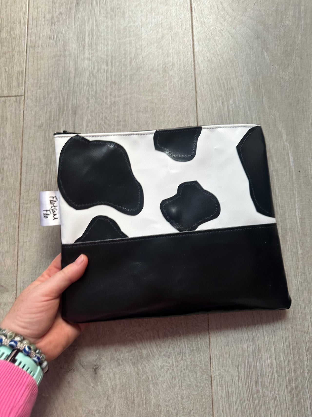 I used to be Offcuts of Plastic Canopy Cow Print - Large Pouch - Black Zip