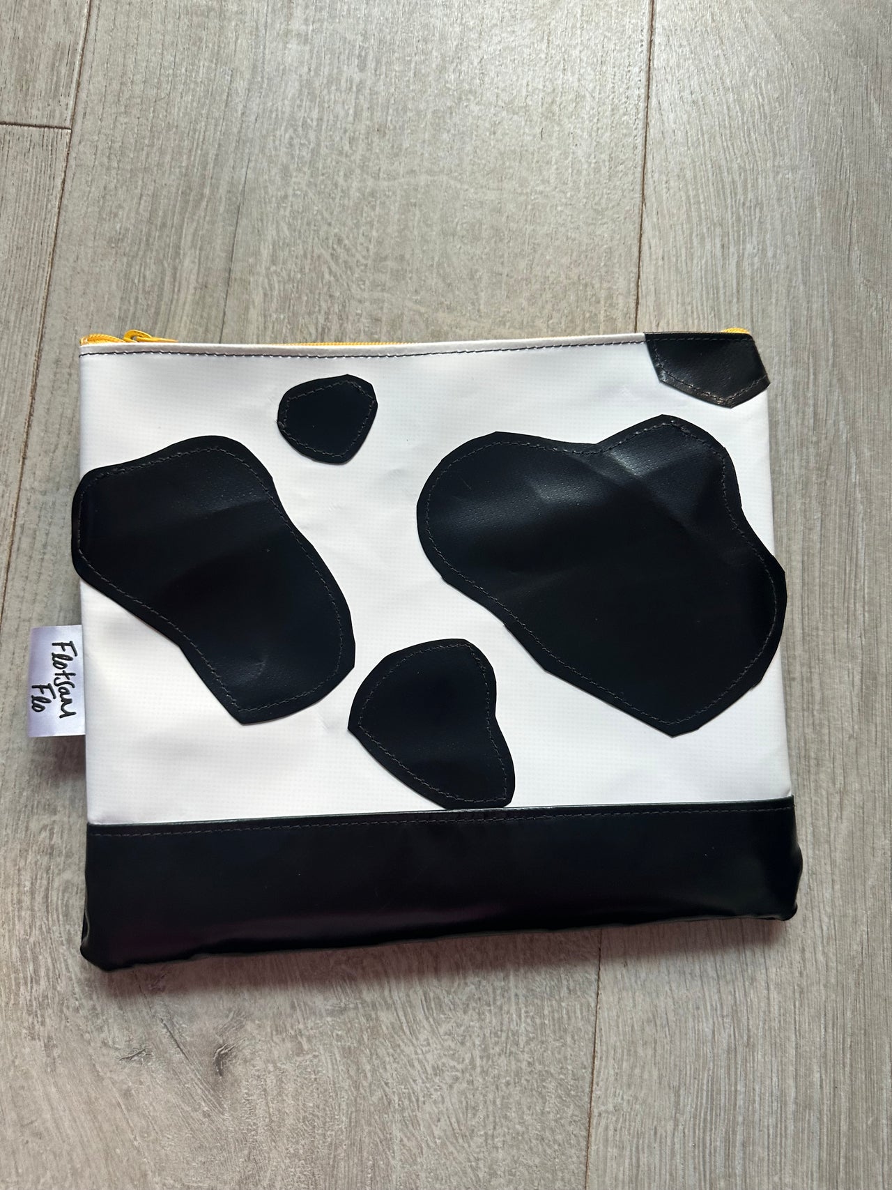 I used to be Offcuts of Plastic Canopy Cow Print - Large Pouch - Yellow Zip