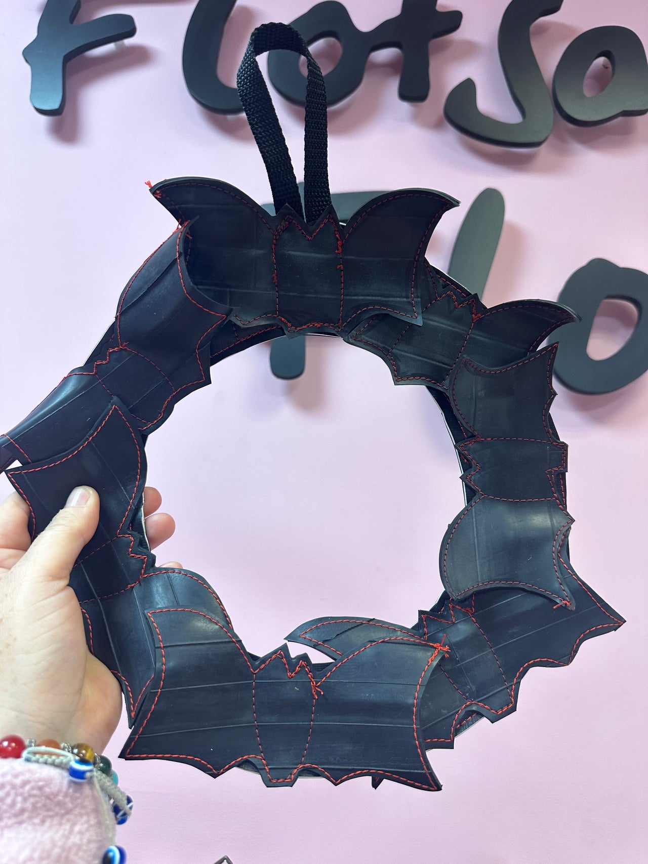 Handmade Halloween Bat Wreath – Upcycled & Unique